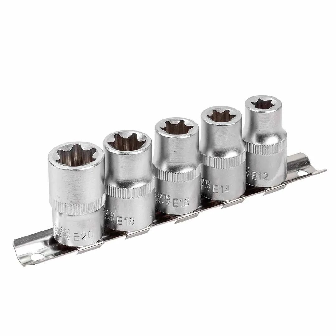 Набор головок Е-профиль 5пр. 1/2''(E12,E14,E16,E18,E20), на планке