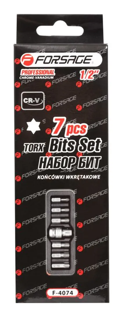 Набор бит TORX с битодержателем,7пр.1/2''(L:30мм,Т25,Т30,Т40,Т45,Т50,Т55), в ложементе — фото 2