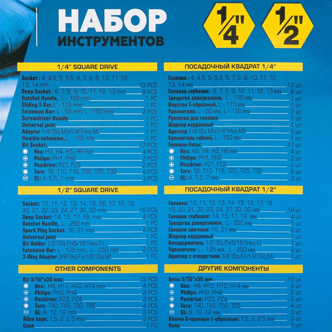 Набор инструментов 94 пр.1/4''&1/2''(6-гран)(4-32мм) — фото 5