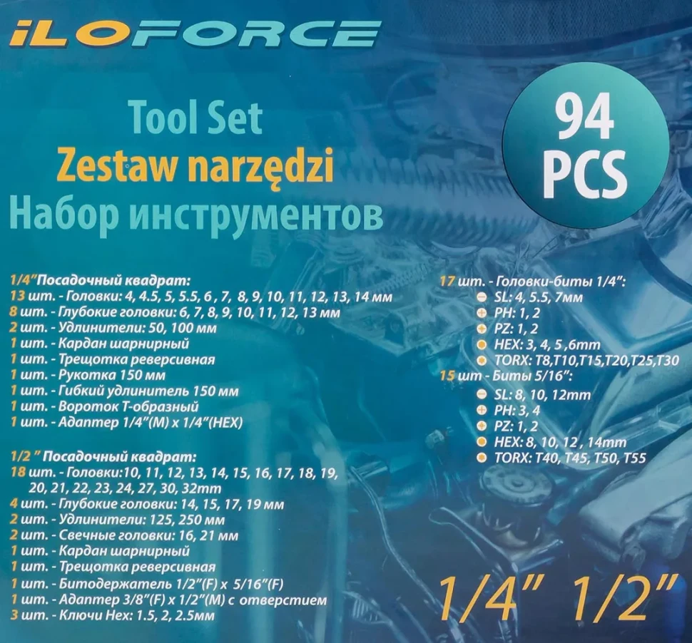 Набор инструмента 94пр. 1/4''&1/2''(6-гран.)(4-32мм) — фото 5