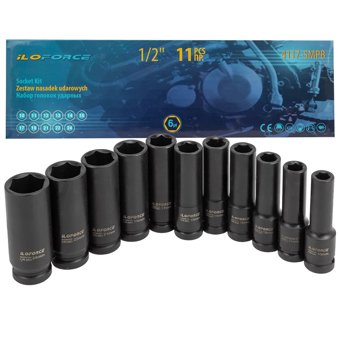 Набор головок ударных глубоких 11пр.1/2'' (6-гр.)(10-15,17,19,21,22,24),в кейсе