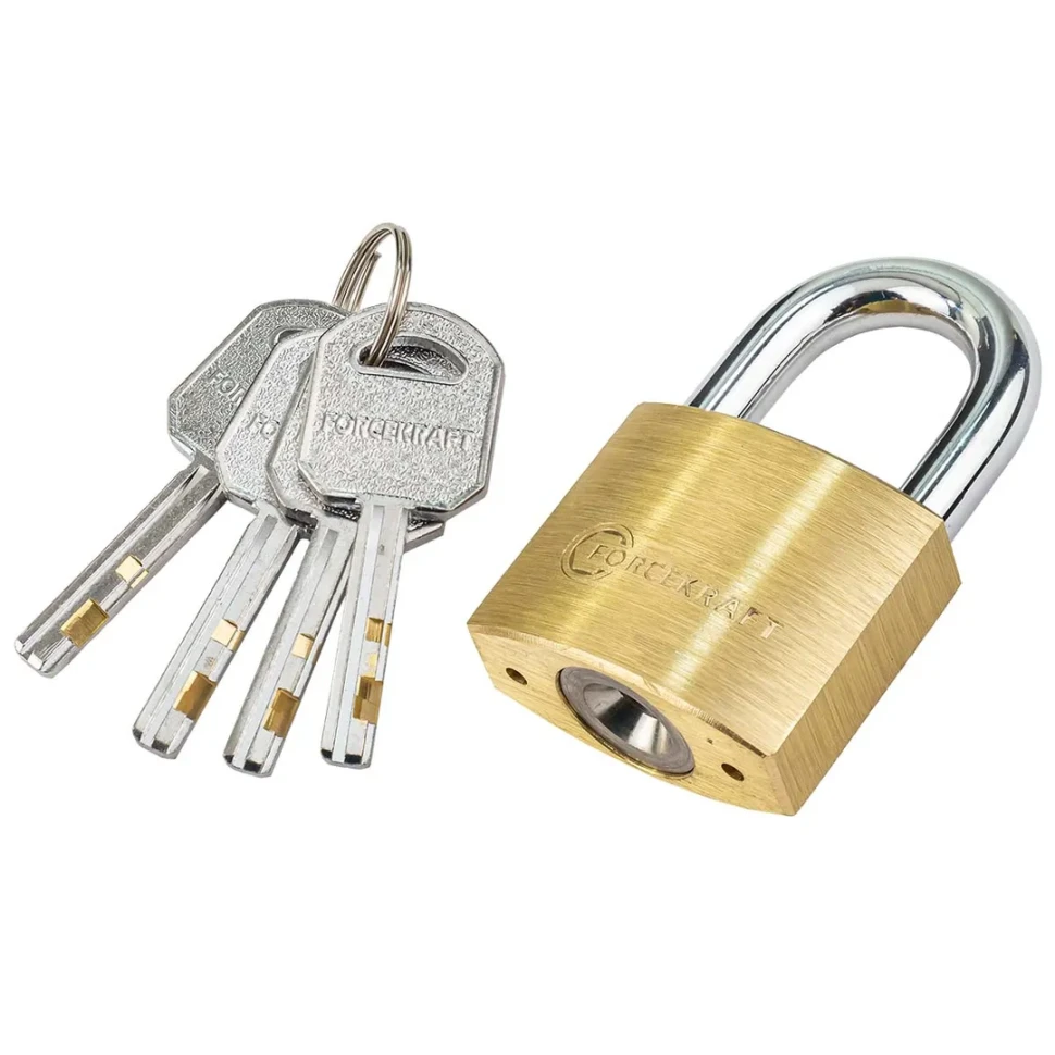 Замок навесной латунный с повыш.уровнем безопасности 50мм (дужка 10мм, пространство для замка 24х26мм, 4 ключа) в блистере — фото 2