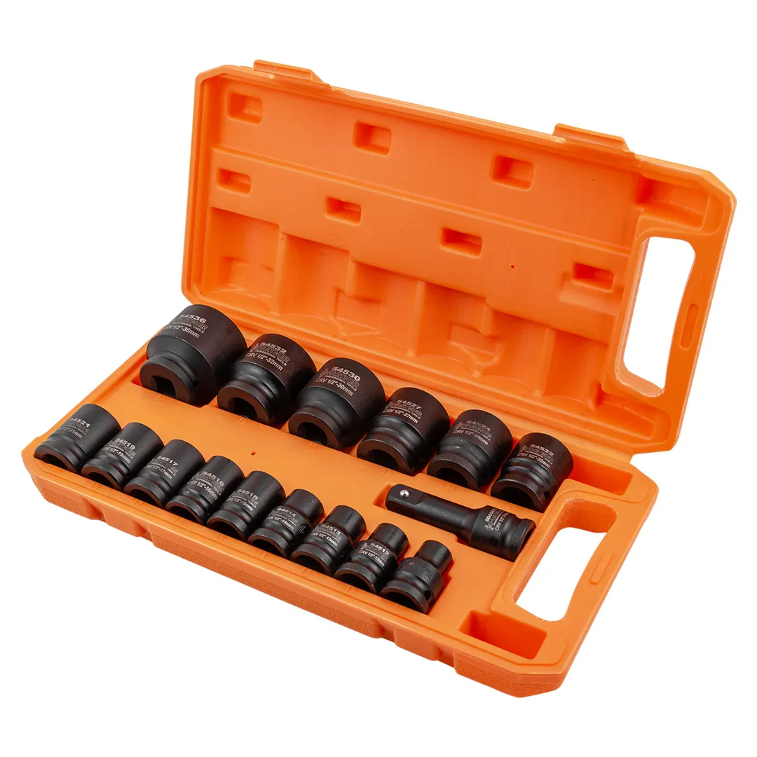 Набор головок ударных коротких 16пр.1/2''(6-гр.)(10,12-17,19,21,22,24,27,30,32мм(36мм-12гр)+удлинитель 75мм),в кейсе — фото 2