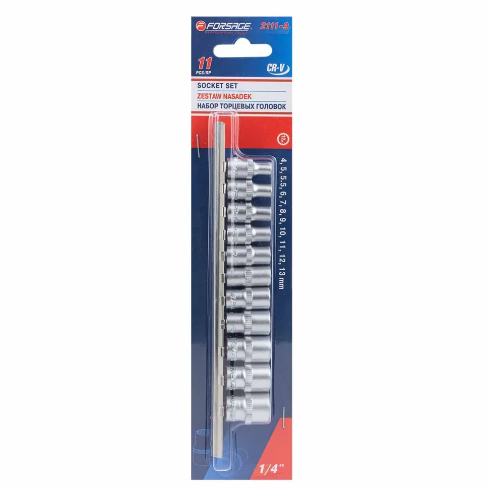 Набор головок 11пр. 1/4'' (12гр.)(4-13мм) на планке